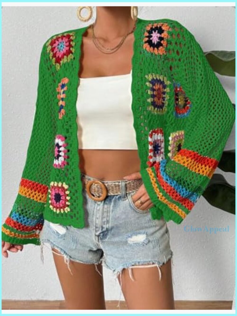 Crochet Cardigan Sweater Open Front Long Sleeve Boho Layering Piece - Picture 5 of 7